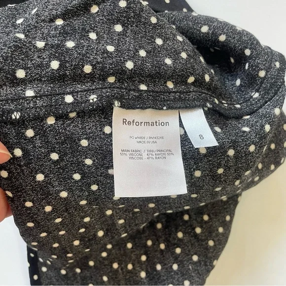 NWT Reformation Margot Selene Skirt Black w/ White Polka Dots | Size 8 - Picture 6 of 6